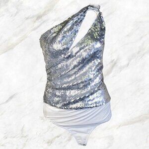 NBD Stephany One Shoulder Sequin Bodysuit